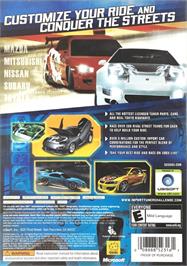 Box back cover for Import Tuner Challenge on the Microsoft Xbox 360.
