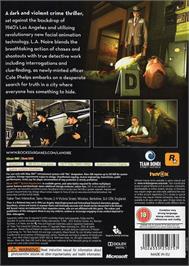 Box back cover for L.A. Noire on the Microsoft Xbox 360.