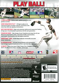 Box back cover for Major League Baseball 2k9 on the Microsoft Xbox 360.