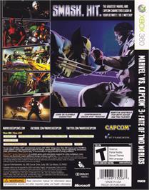 Box back cover for Marvel Vs. Capcom 3 - Fate Of Two Worlds on the Microsoft Xbox 360.