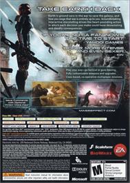 Box back cover for Mass Effect 3 on the Microsoft Xbox 360.