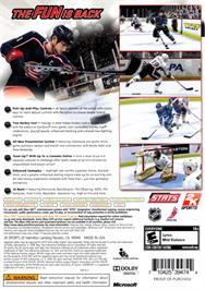 Box back cover for NHL 2K9 on the Microsoft Xbox 360.