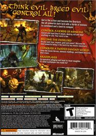 Box back cover for Overlord on the Microsoft Xbox 360.