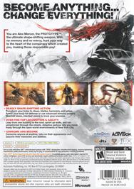 Box back cover for Prototype on the Microsoft Xbox 360.