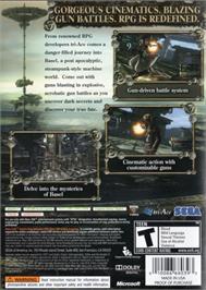 Box back cover for Resonance of Fate on the Microsoft Xbox 360.