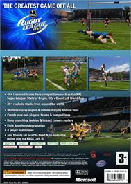 Box back cover for Rugby League Live on the Microsoft Xbox 360.