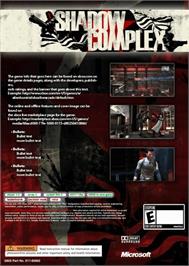 Box back cover for Shadow Complex on the Microsoft Xbox 360.