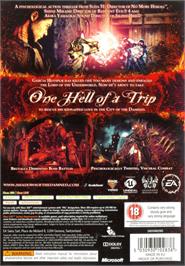 Box back cover for Shadows of the Damned on the Microsoft Xbox 360.
