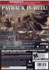 Box back cover for Soldier Of Fortune - Payback on the Microsoft Xbox 360.
