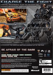 Box back cover for TRANSFORMERS: Dark of the Moon on the Microsoft Xbox 360.