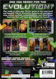 Box back cover for Tetris Evolution on the Microsoft Xbox 360.