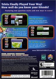 Box back cover for Trivial Pursuit on the Microsoft Xbox 360.