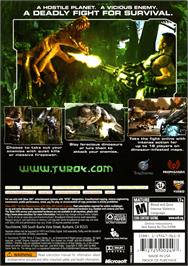 Box back cover for Turok on the Microsoft Xbox 360.