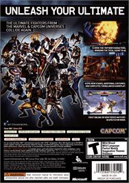 Box back cover for Ultimate Marvel Vs. Capcom 3 on the Microsoft Xbox 360.