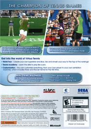 Box back cover for Virtua Tennis 3 on the Microsoft Xbox 360.