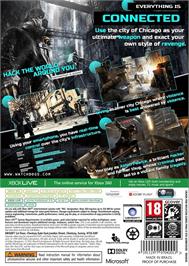 Box back cover for Watch Dogs on the Microsoft Xbox 360.