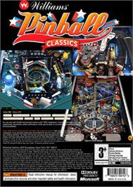 Box back cover for Williams Pinball Classics on the Microsoft Xbox 360.