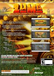Box back cover for Zuma on the Microsoft Xbox 360.