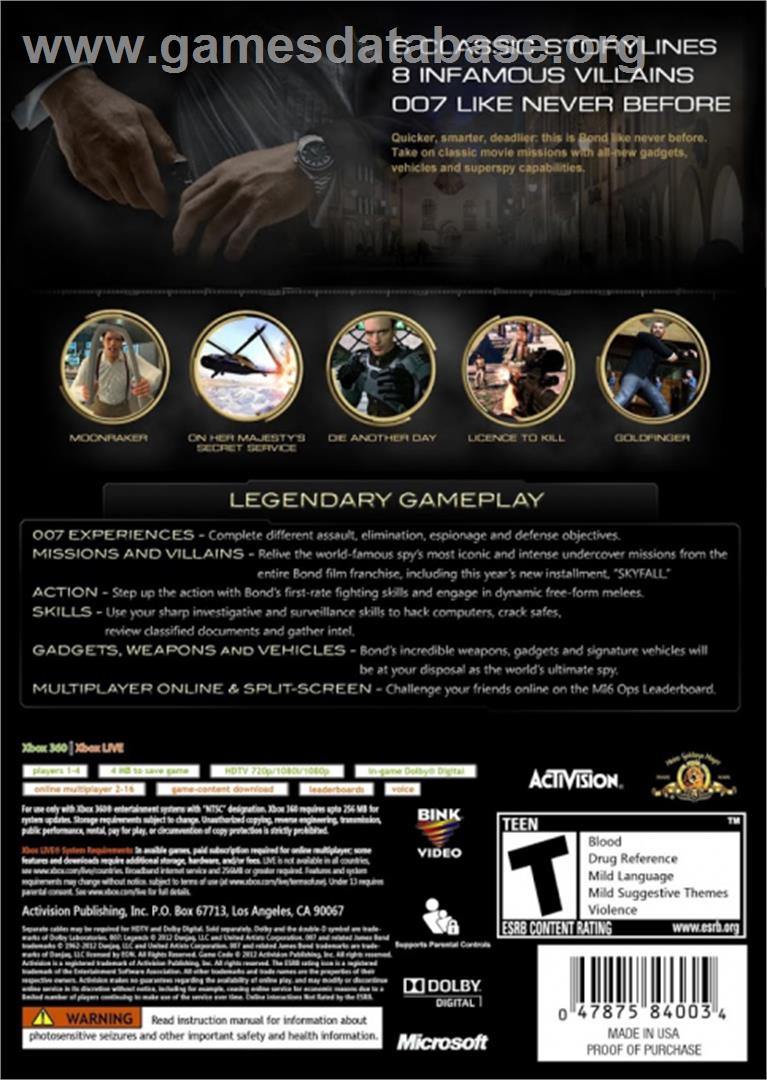 007 Legends - Microsoft Xbox 360 - Artwork - Box Back
