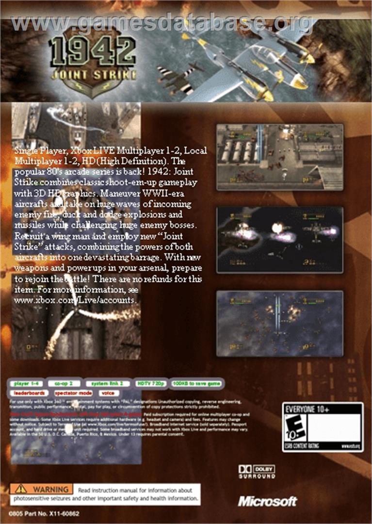 1942 - Joint Strike - Microsoft Xbox 360 - Artwork - Box Back