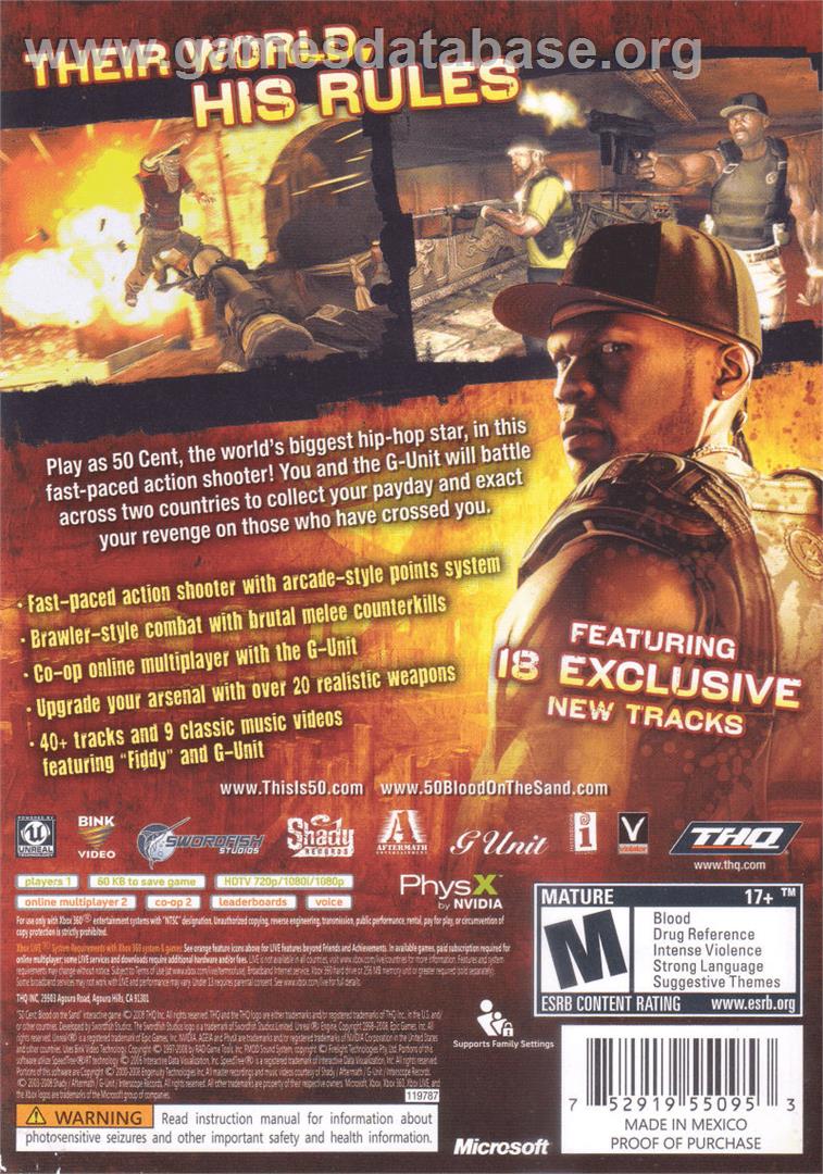 50 Cent - Blood On The Sand - Microsoft Xbox 360 - Artwork - Box Back
