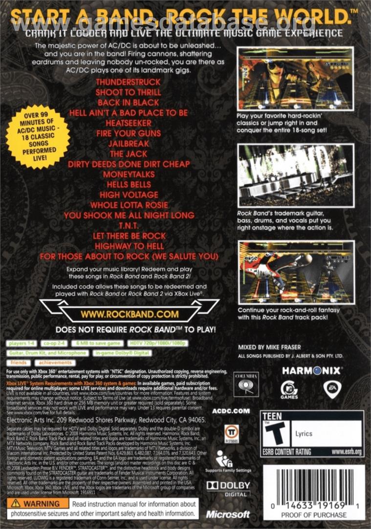 Ac/dc Live - Rock Band Track Pack - Microsoft Xbox 360 - Artwork - Box Back