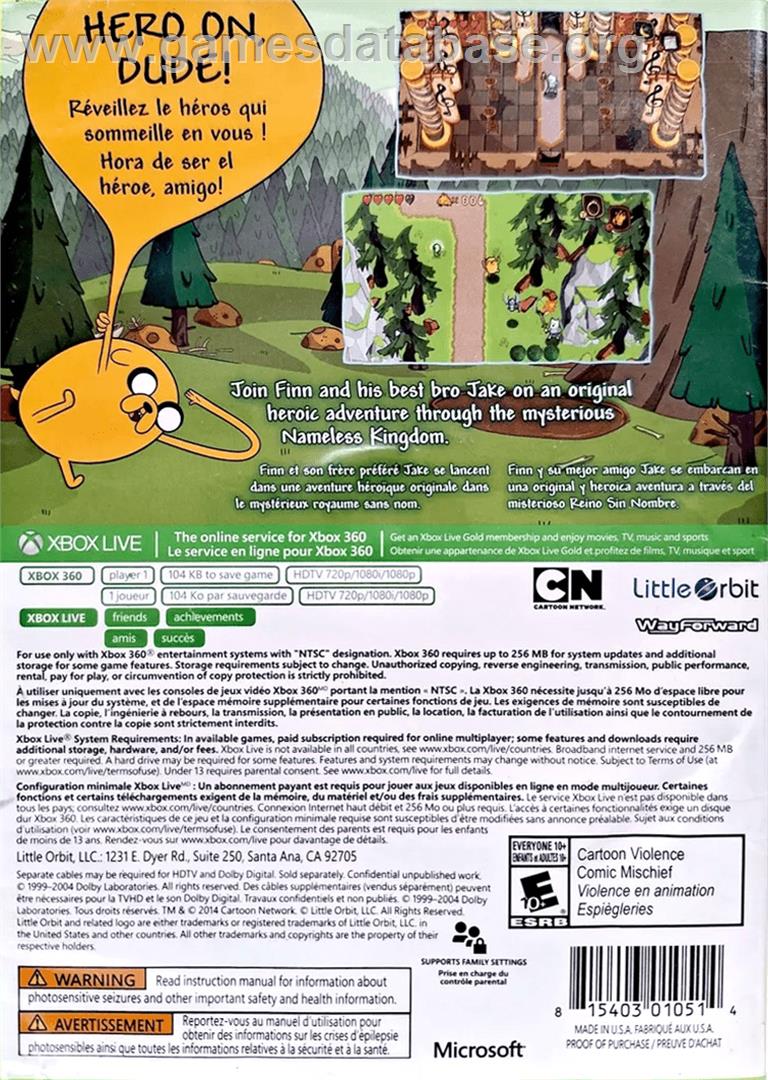 Adventure Time - Le Secret Du Royaume Sans Nom - Microsoft Xbox 360 - Artwork - Box Back