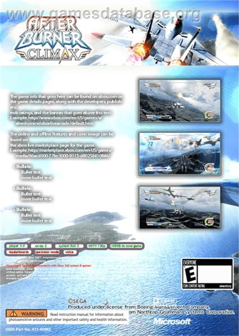 After Burner Climax - Microsoft Xbox 360 - Artwork - Box Back