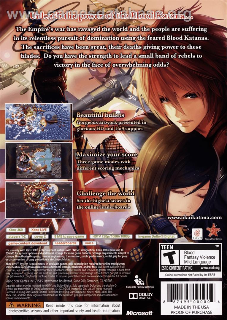 Akai Katana - Microsoft Xbox 360 - Artwork - Box Back