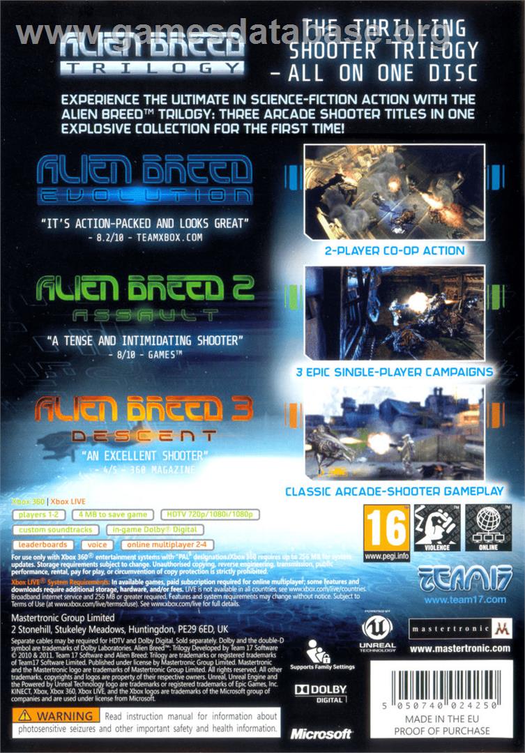 Alien Breed Trilogy - Microsoft Xbox 360 - Artwork - Box Back