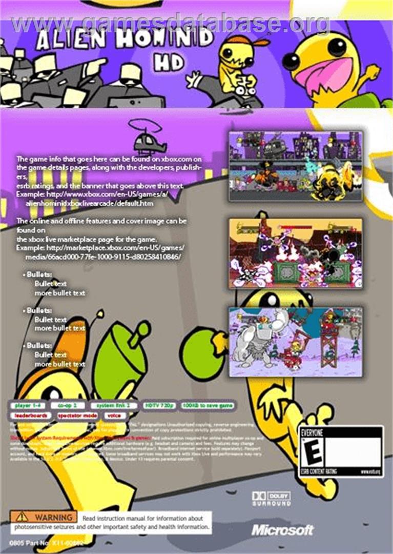 Alien Hominid Hd - Microsoft Xbox 360 - Artwork - Box Back