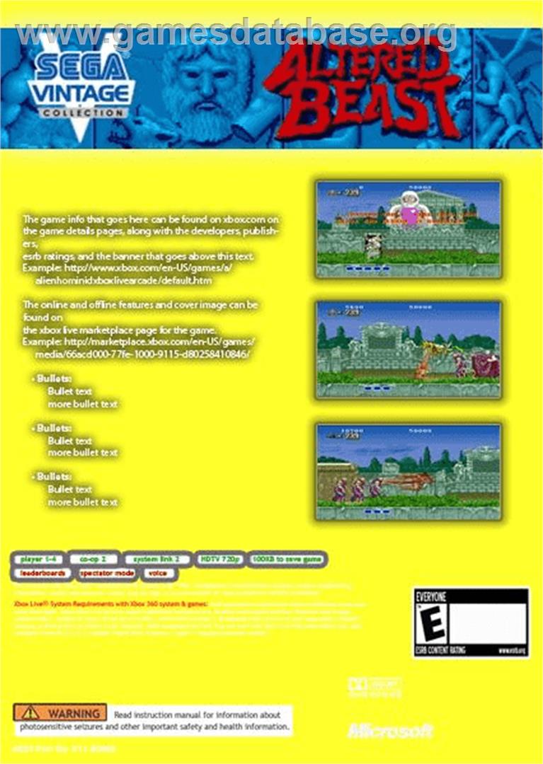 Altered Beast - Microsoft Xbox 360 - Artwork - Box Back