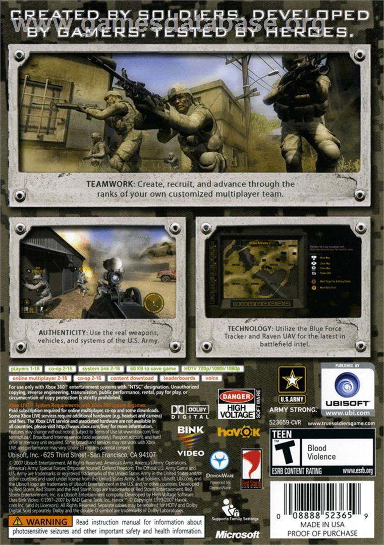 America's Army - True Soldiers - Microsoft Xbox 360 - Artwork - Box Back