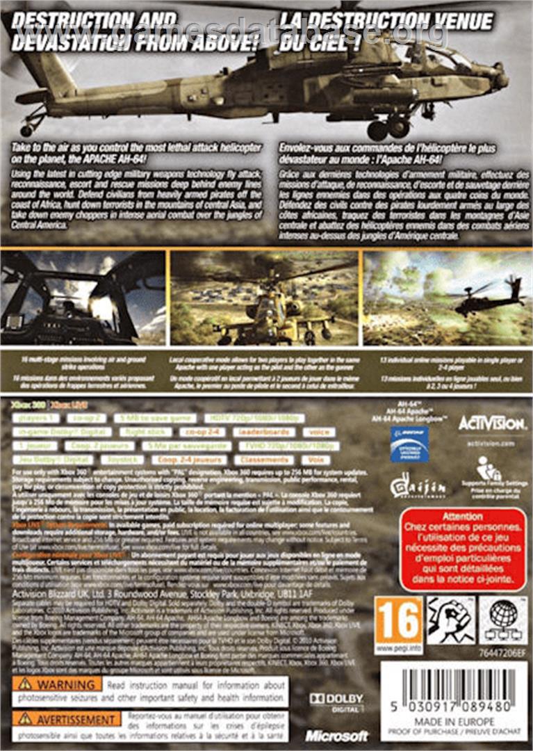 Apache: Air Assault - Microsoft Xbox 360 - Artwork - Box Back