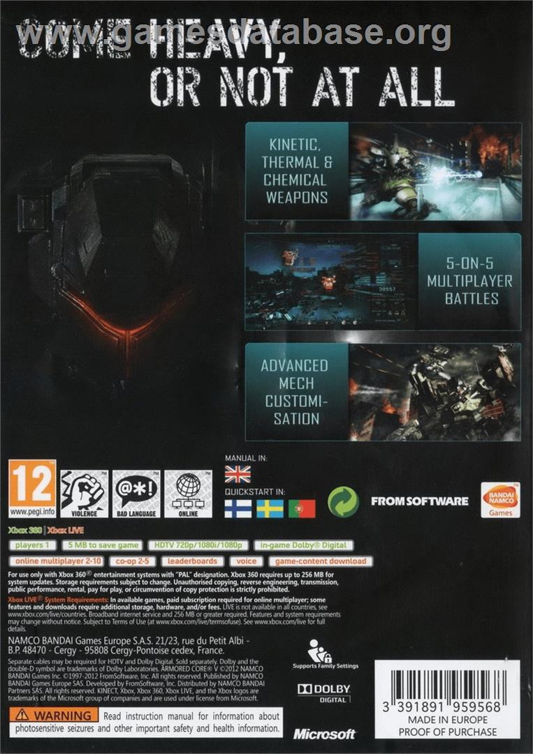 Armored Core 5 - Microsoft Xbox 360 - Artwork - Box Back