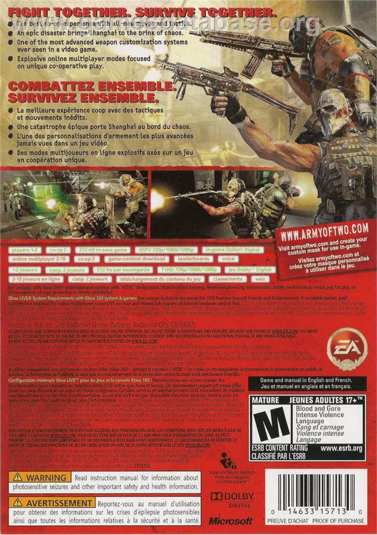 Army Of Two - Le 40ème Jour - Microsoft Xbox 360 - Artwork - Box Back
