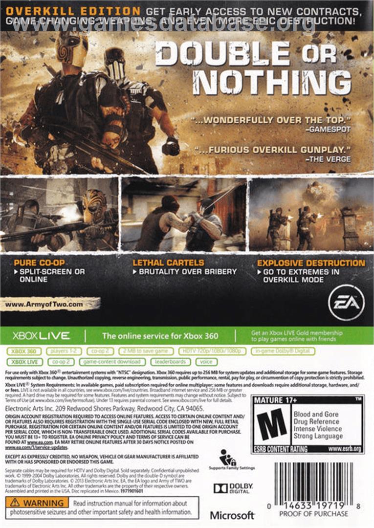 Army Of Two - Le Cartel Du Diable - Microsoft Xbox 360 - Artwork - Box Back