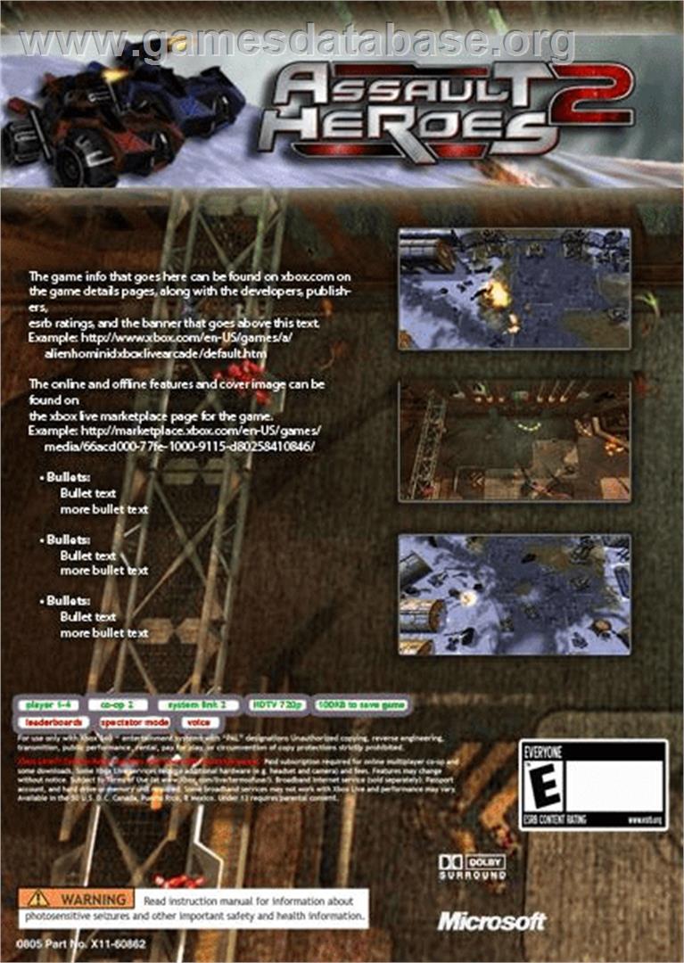 Assault Heroes 2 - Microsoft Xbox 360 - Artwork - Box Back