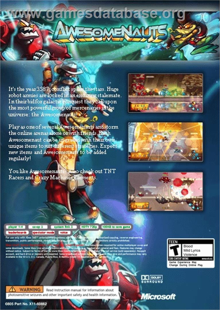 Awesomenauts - Microsoft Xbox 360 - Artwork - Box Back