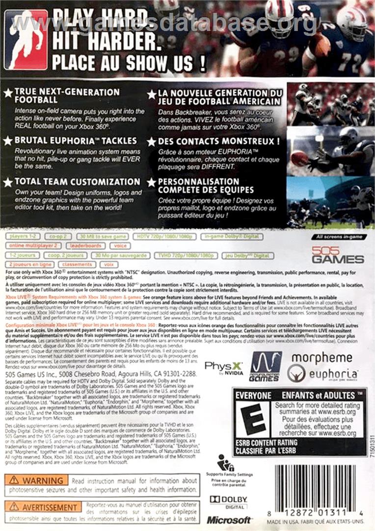Backbreaker - Microsoft Xbox 360 - Artwork - Box Back