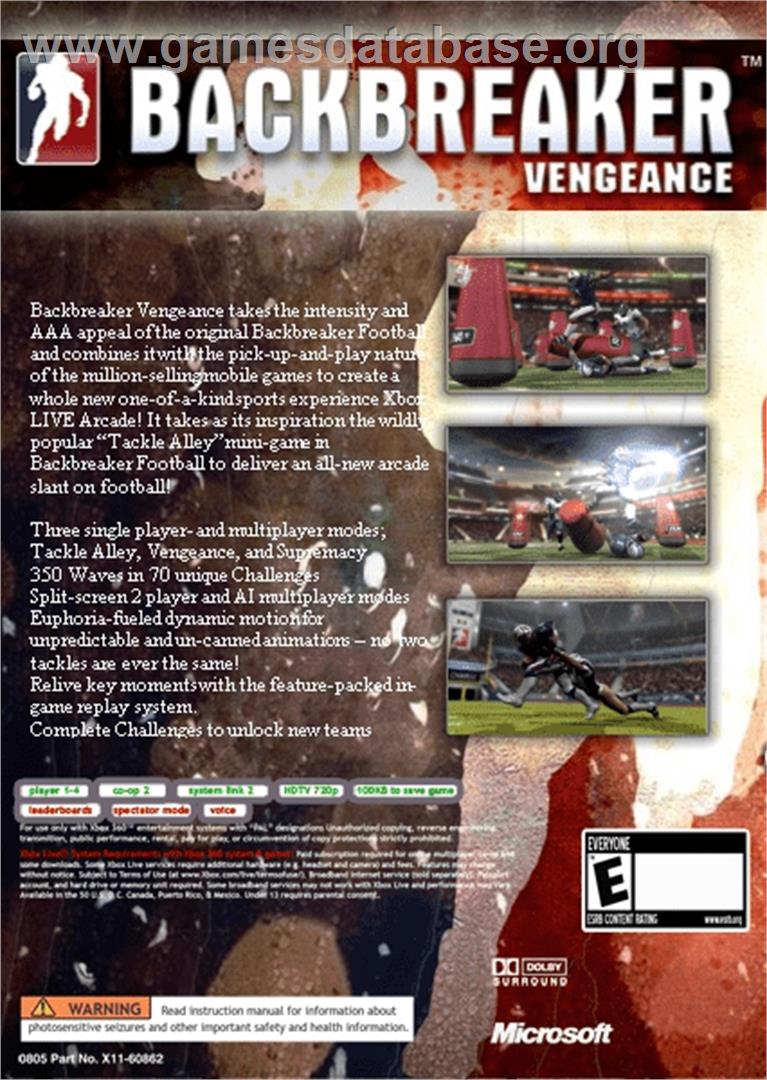 Backbreaker - Vengeance - Microsoft Xbox 360 - Artwork - Box Back