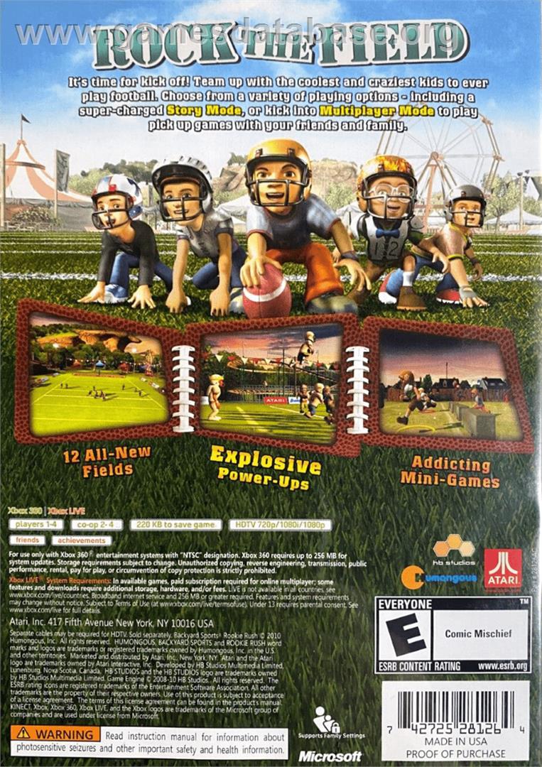 Backyard Sports: Rookie Rush - Microsoft Xbox 360 - Artwork - Box Back