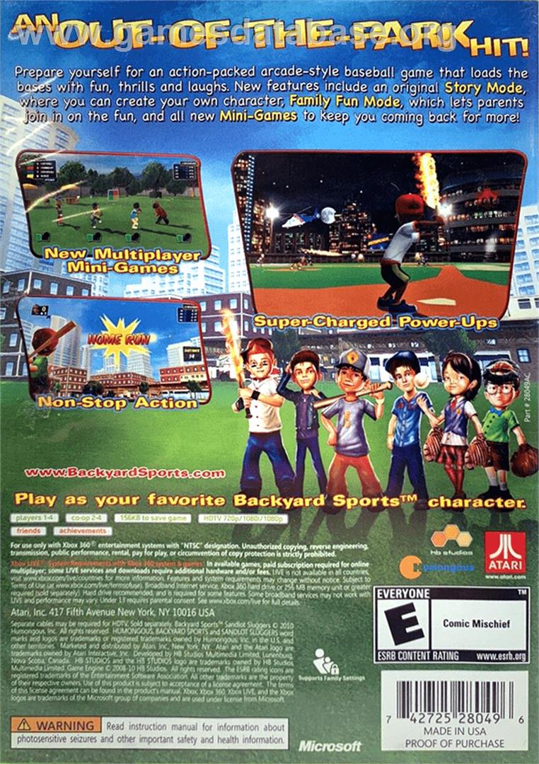 Backyard Sports - Sandlot Sluggers - Microsoft Xbox 360 - Artwork - Box Back