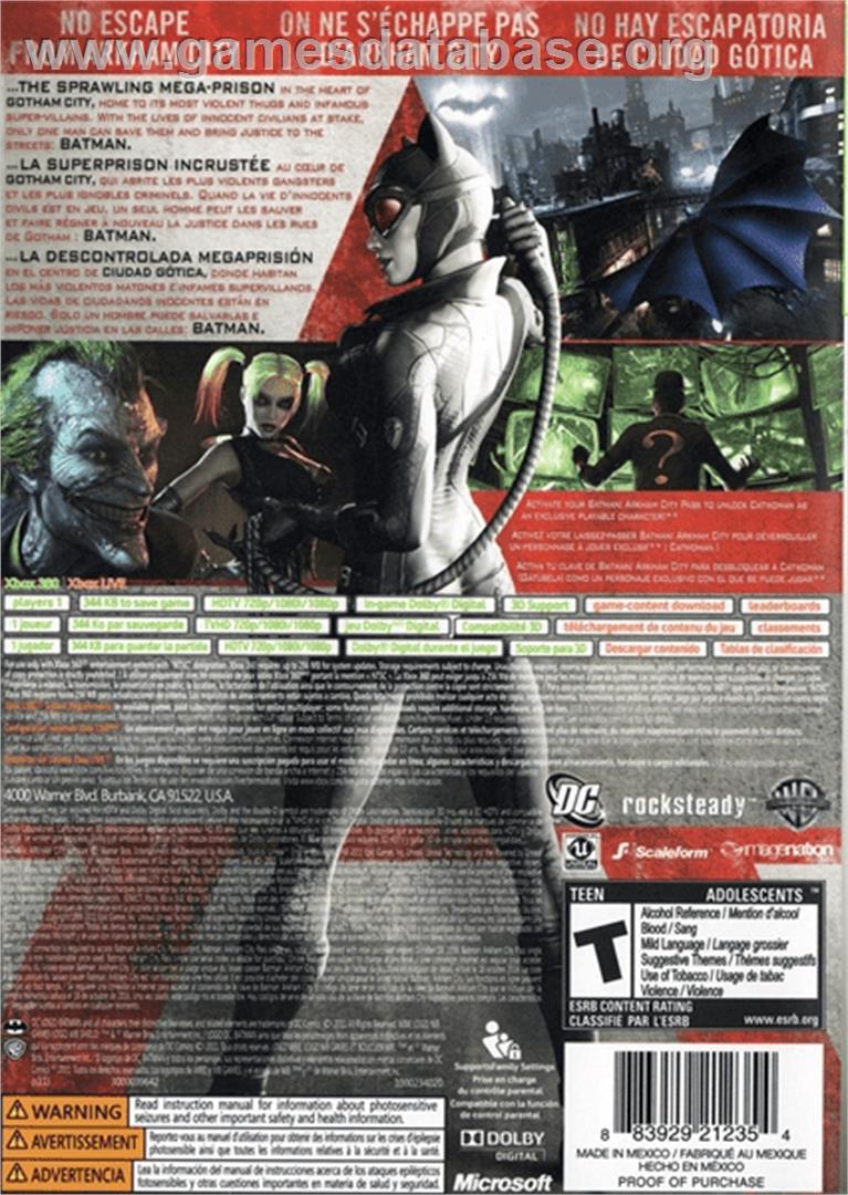 Batman: Arkham City - Microsoft Xbox 360 - Artwork - Box Back