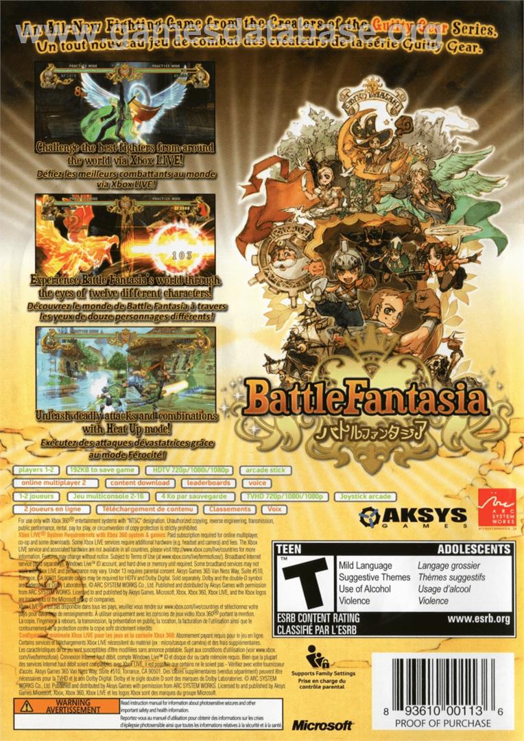 Battle Fantasia - Microsoft Xbox 360 - Artwork - Box Back