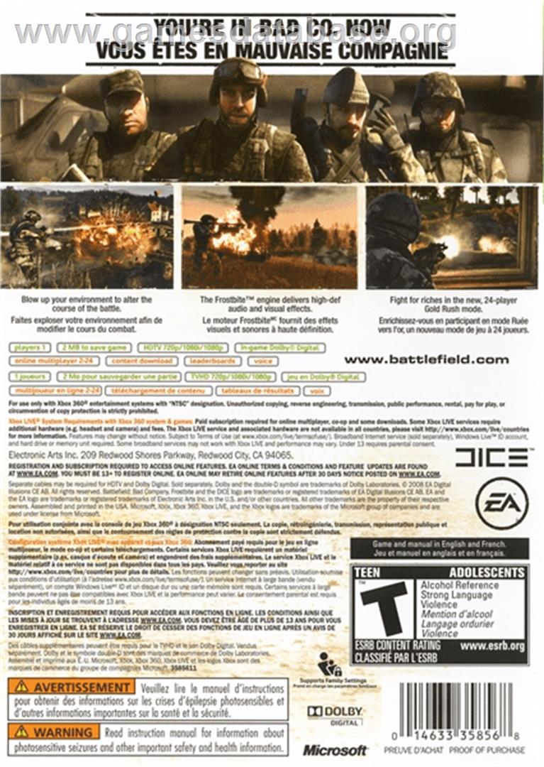 Battlefield - Bad Company - Microsoft Xbox 360 - Artwork - Box Back