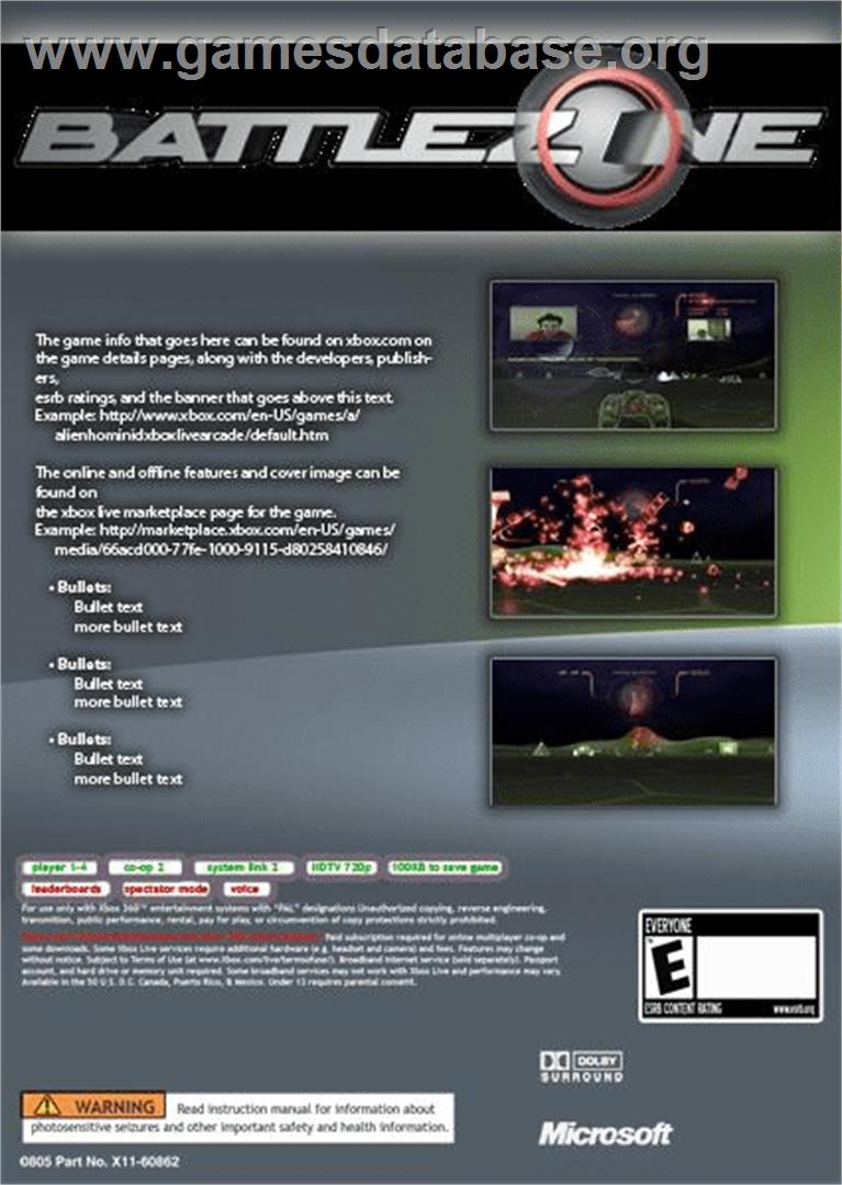 Battlezone - Microsoft Xbox 360 - Artwork - Box Back