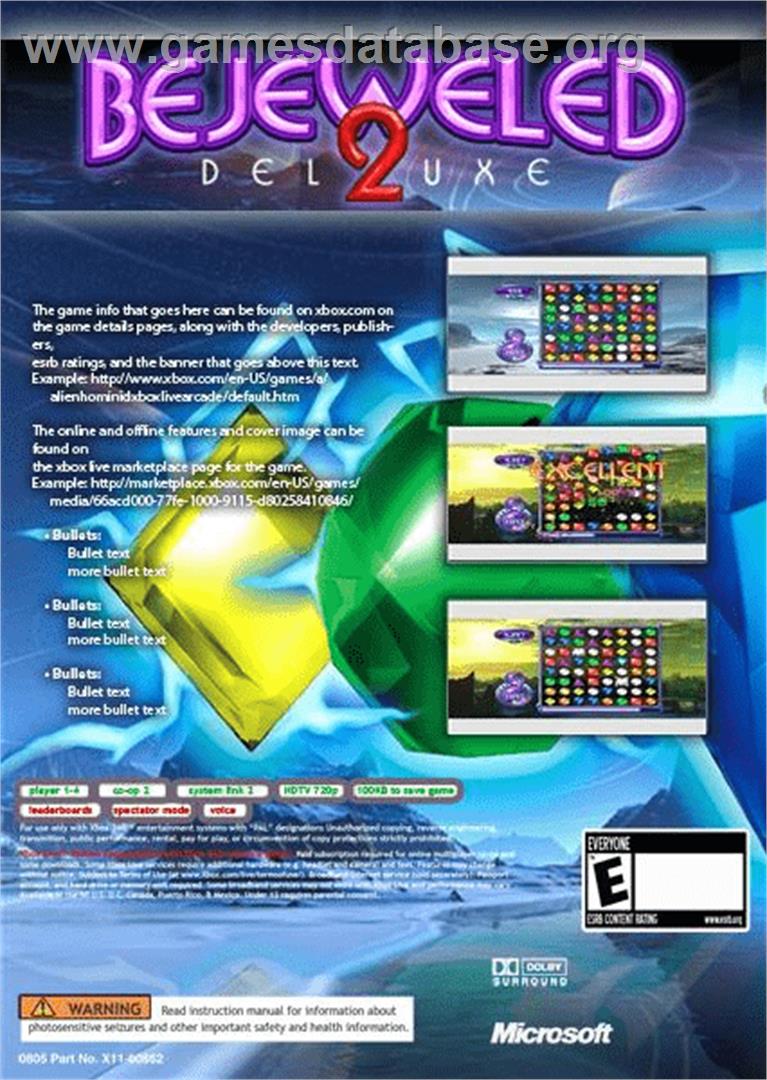 Bejeweled 2 - Microsoft Xbox 360 - Artwork - Box Back