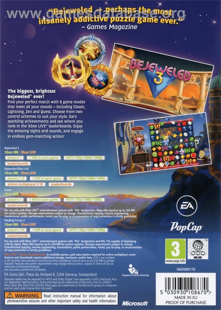 Bejeweled 3 - Microsoft Xbox 360 - Artwork - Box Back