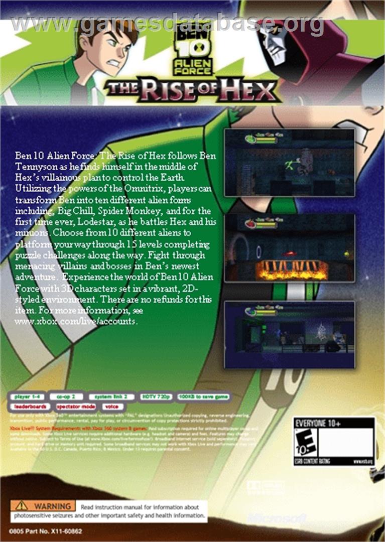 Ben 10 - Alien Force - The Rise Of Hex - Microsoft Xbox 360 - Artwork - Box Back